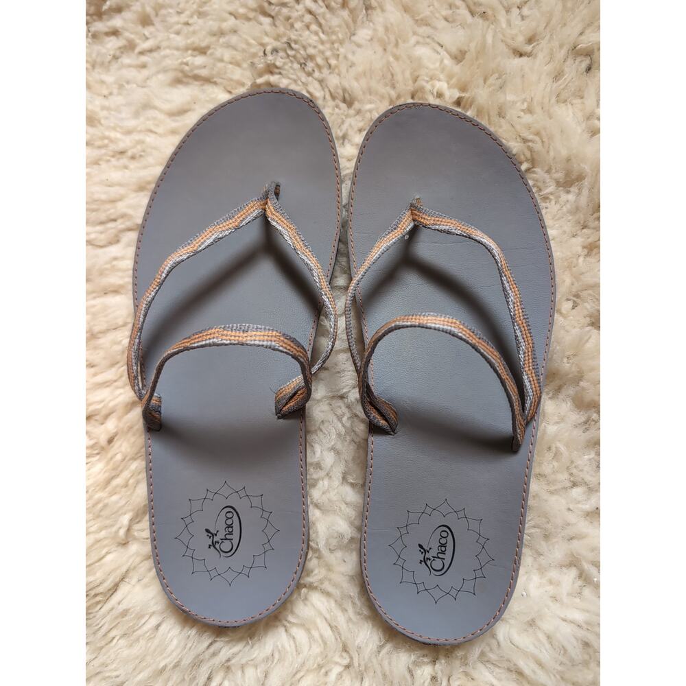 Chaco Abbey Sandals Women Size 8 Thong Flip Flops Shoes Gray Orange Canvas